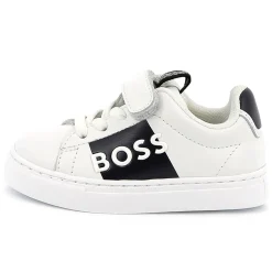 Best BOSS Baskets en cuir fermeture par bandes auto aggripan BLANC